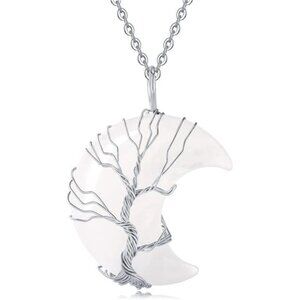 Necklaces for Women Crescent Moon Pendant Necklace Tree of Life Wire Wrapped